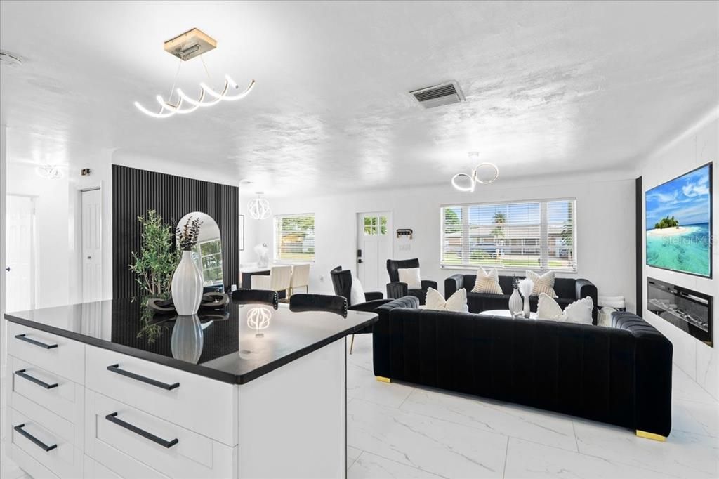 Interior, Living room, Marble, Pendant Lights
