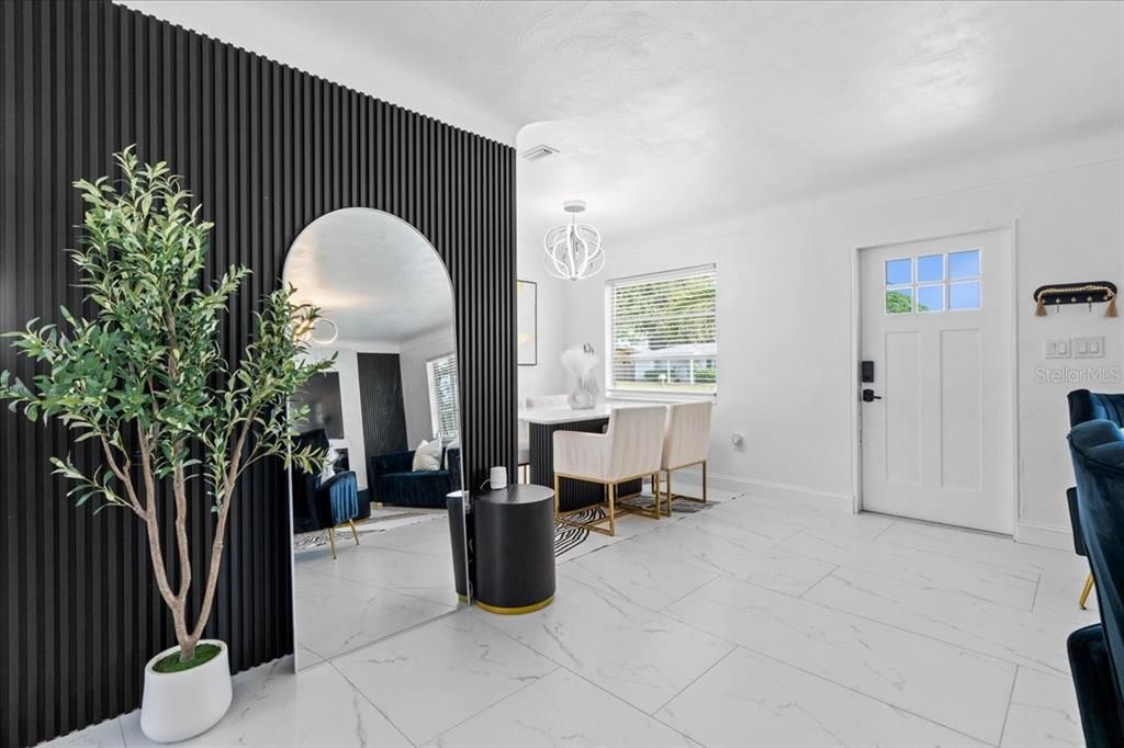 Dining room, Interior, Marble, Pendant Lights