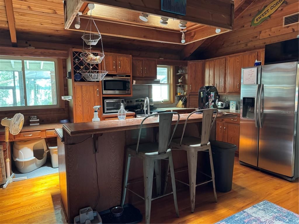 Interior, Kitchen, Stainless Steel Appliances, Wooden Ceilings, Wood Texture Flooring, Wooden Walls