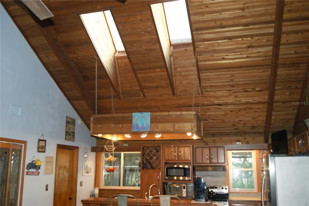 Interior, Kitchen, Pendant Lights, Stainless Steel Appliances, Wooden Beams, Wooden Ceilings