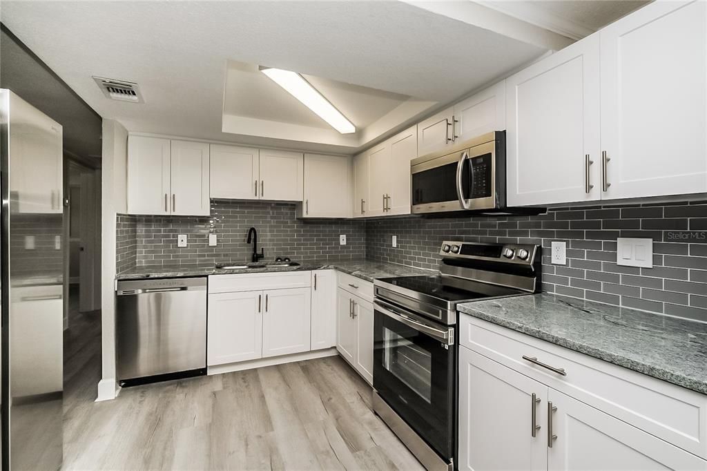 Interior, Kitchen, Stainless Steel Appliances, Wood Texture Flooring