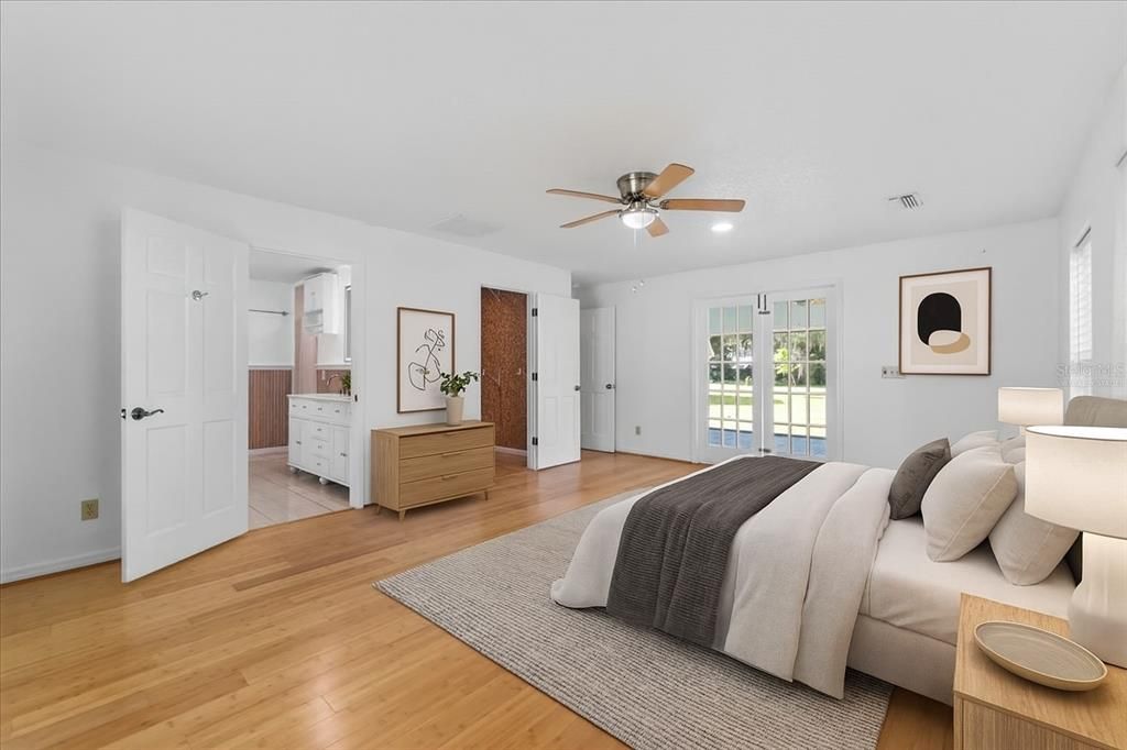 Bedroom, Interior, Recessed Lighting, Wood Texture Flooring