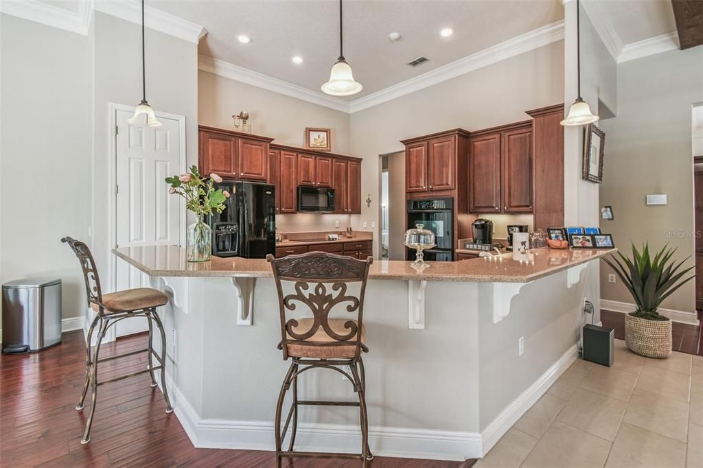 Interior, Kitchen, Pendant Lights, Recessed Lighting, Wood Texture Flooring
