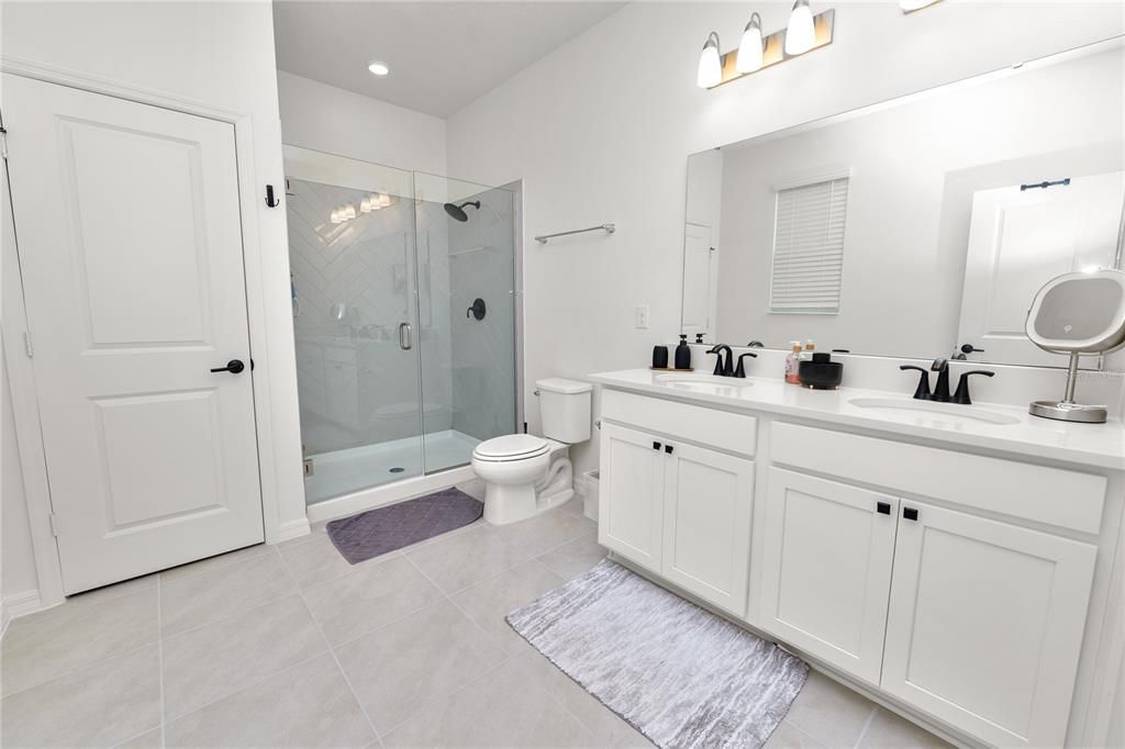 Bathroom, Dual Sink Vanities, Glass Shower, Interior, Recessed Lighting
