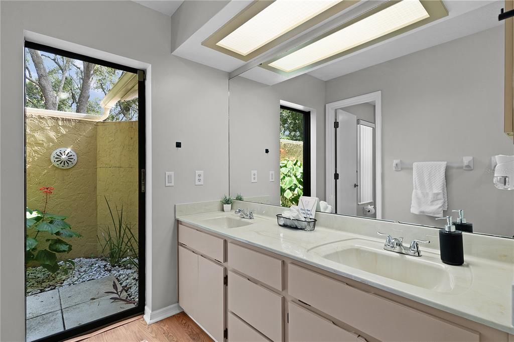 Bathroom, Dual Sink Vanities, Interior, Wood Texture Flooring