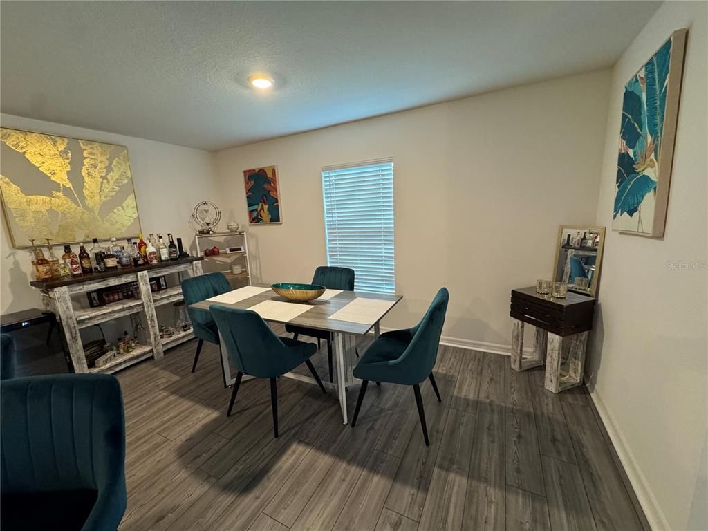 Dining room, Interior, Recessed Lighting, Wood Texture Flooring