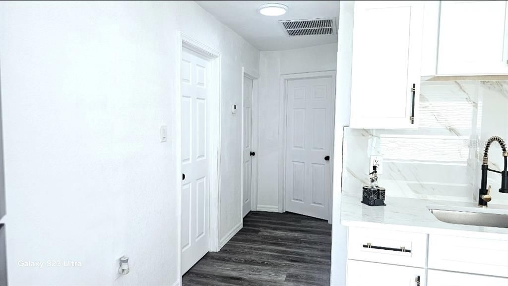Interior, Marble Walls, Recessed Lighting, Wood Texture Flooring