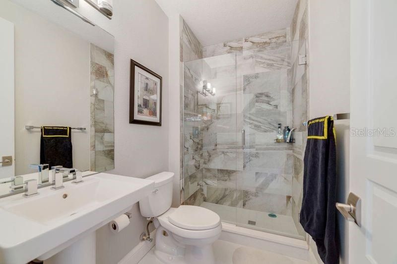 Bathroom, Glass Shower, Interior, Marble Walls