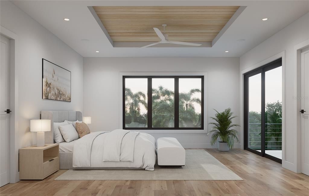 Bedroom, Interior, Recessed Lighting, Wooden Ceilings, Wood Texture Flooring