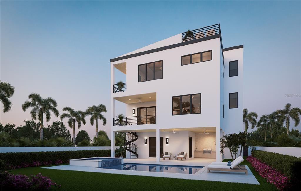 Backyard, Exterior, Facade, Pool, Modern