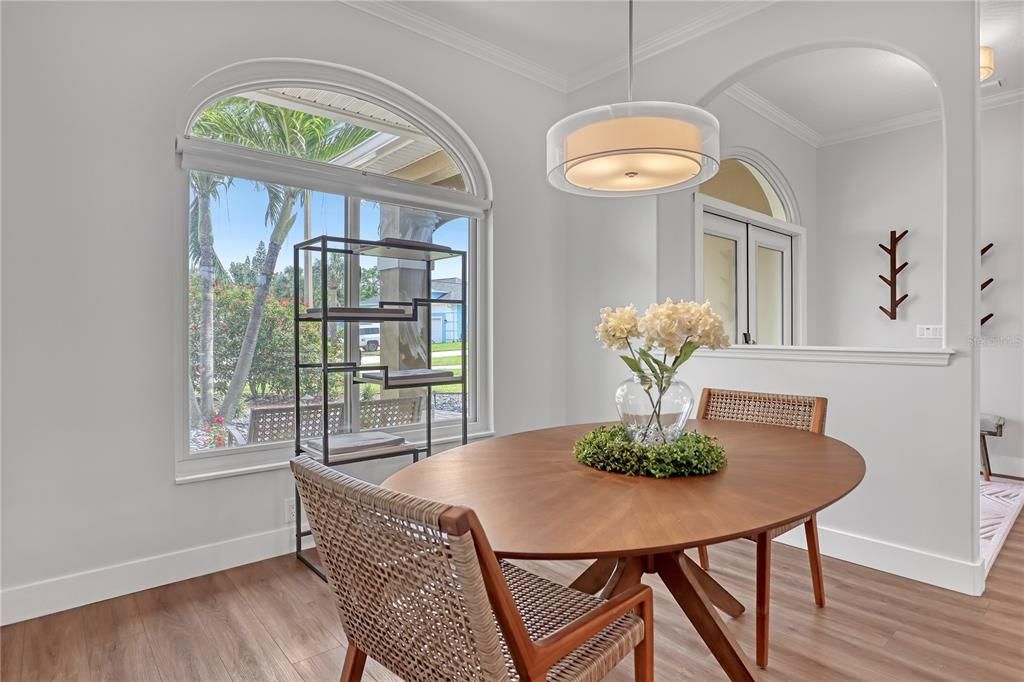 Dining room, Interior, Pendant Lights, Wood Texture Flooring