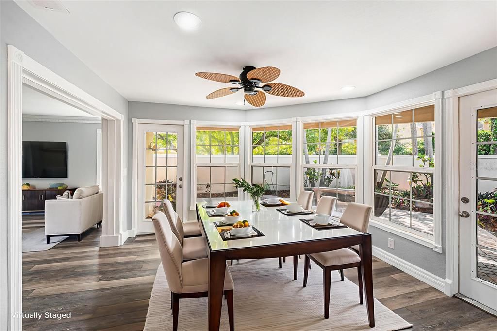 Dining room, Interior, Recessed Lighting, Wood Texture Flooring
