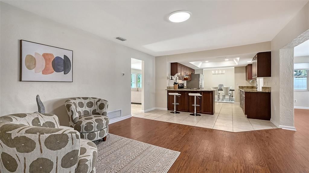 Interior, Kitchen, Recessed Lighting, Wood Texture Flooring