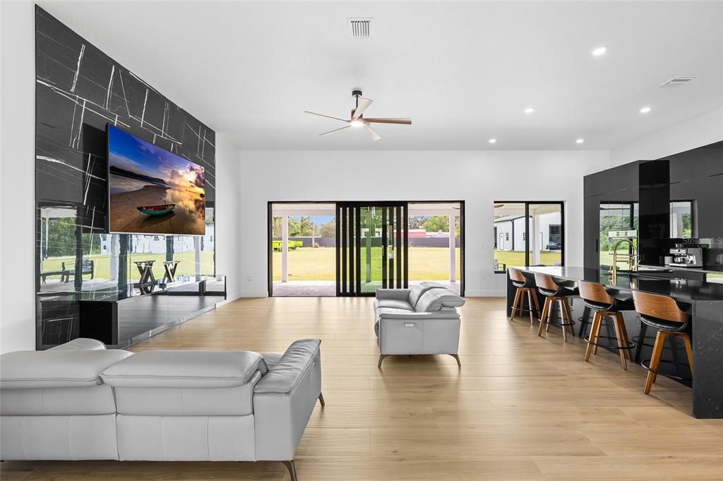 Interior, Living room, Recessed Lighting, Wood Texture Flooring