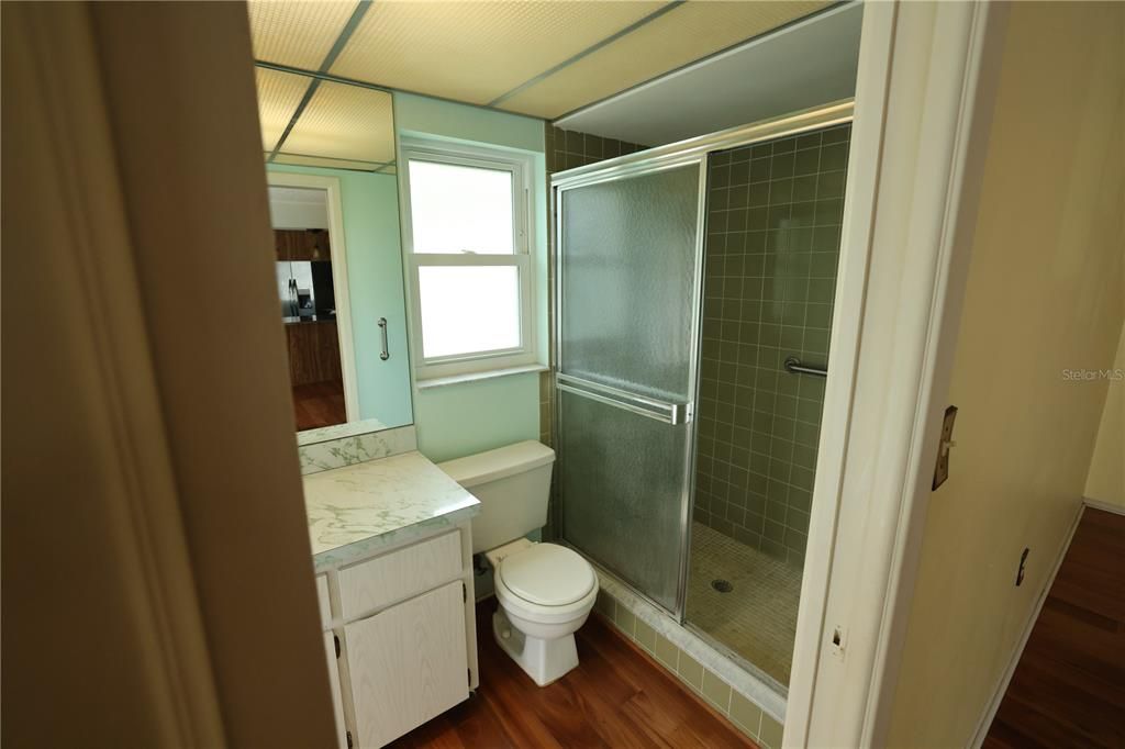 Bathroom, Glass Shower, Interior, Wood Texture Flooring