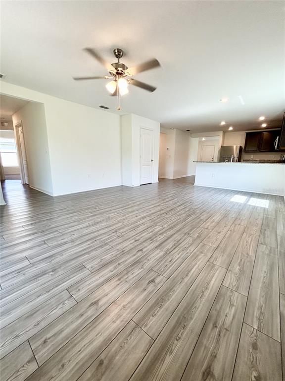 Empty room, Interior, Kitchen, Recessed Lighting, Wood Texture Flooring