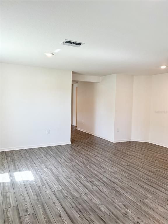 Empty room, Interior, Recessed Lighting, Wood Texture Flooring