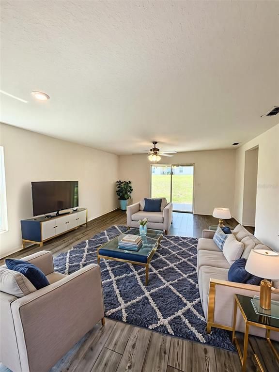 Interior, Living room, Recessed Lighting, Wood Texture Flooring