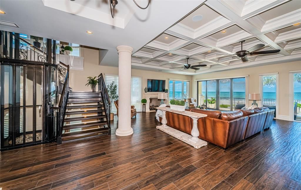 Interior, Living room, Recessed Lighting, Water, Wood Texture Flooring