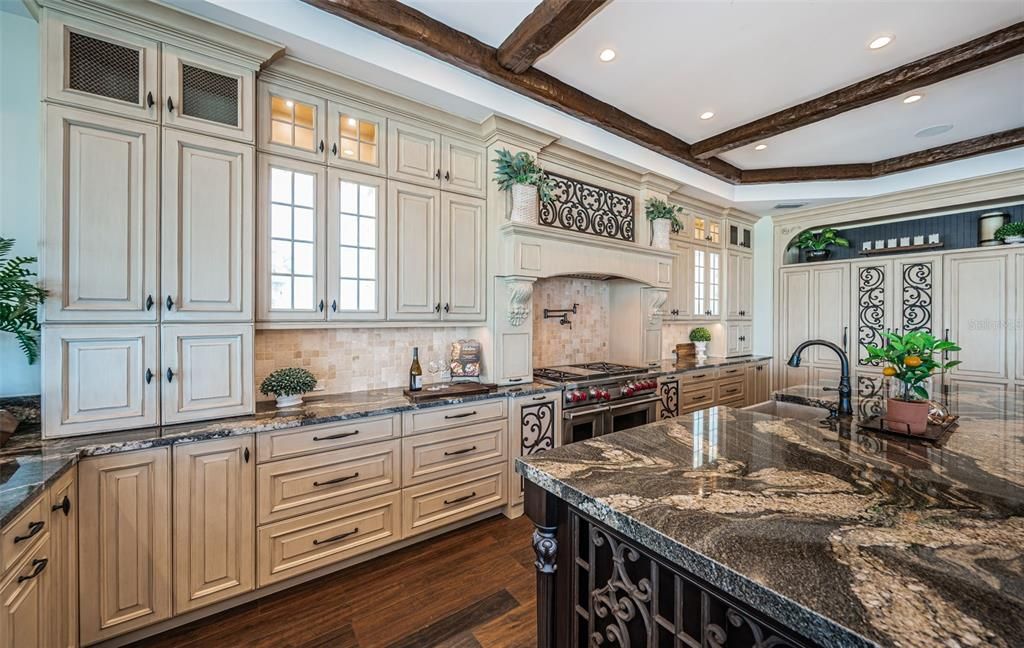 Interior, Kitchen, Recessed Lighting, Stainless Steel Appliances, Wooden Beams, Wood Texture Flooring