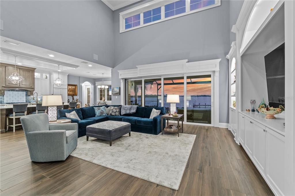 Interior, Kitchen, Living room, Pendant Lights, Recessed Lighting, Wood Texture Flooring