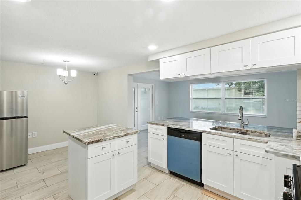 Chandelier, Interior, Kitchen, Recessed Lighting, Wood Texture Flooring