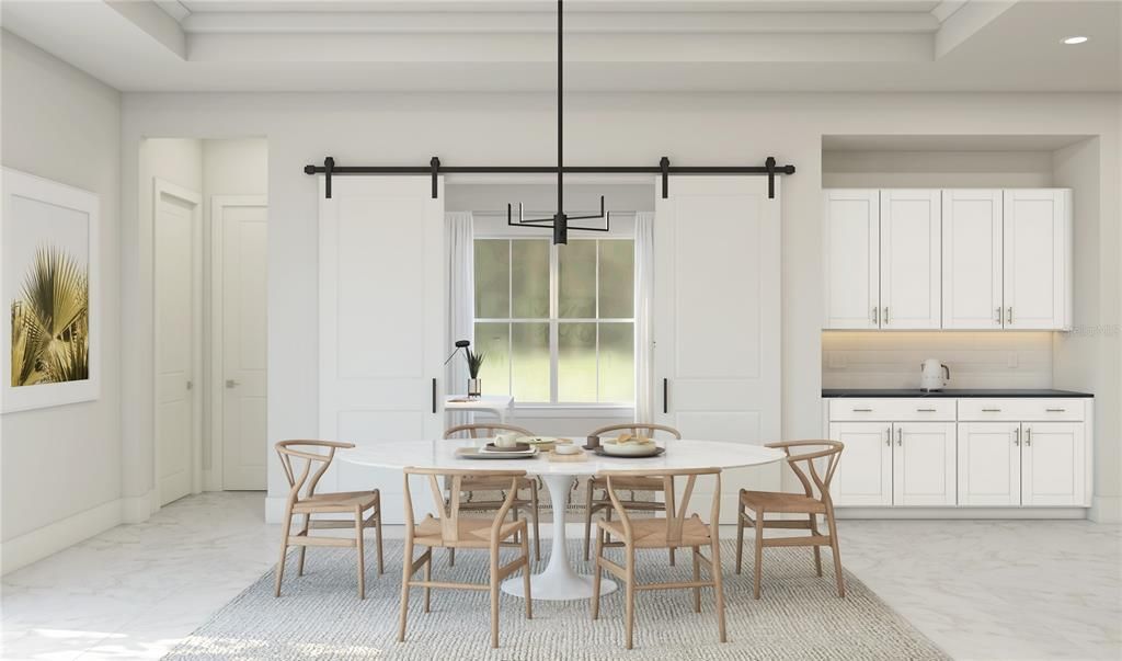 Dining room, Interior, Marble, Pendant Lights, Recessed Lighting