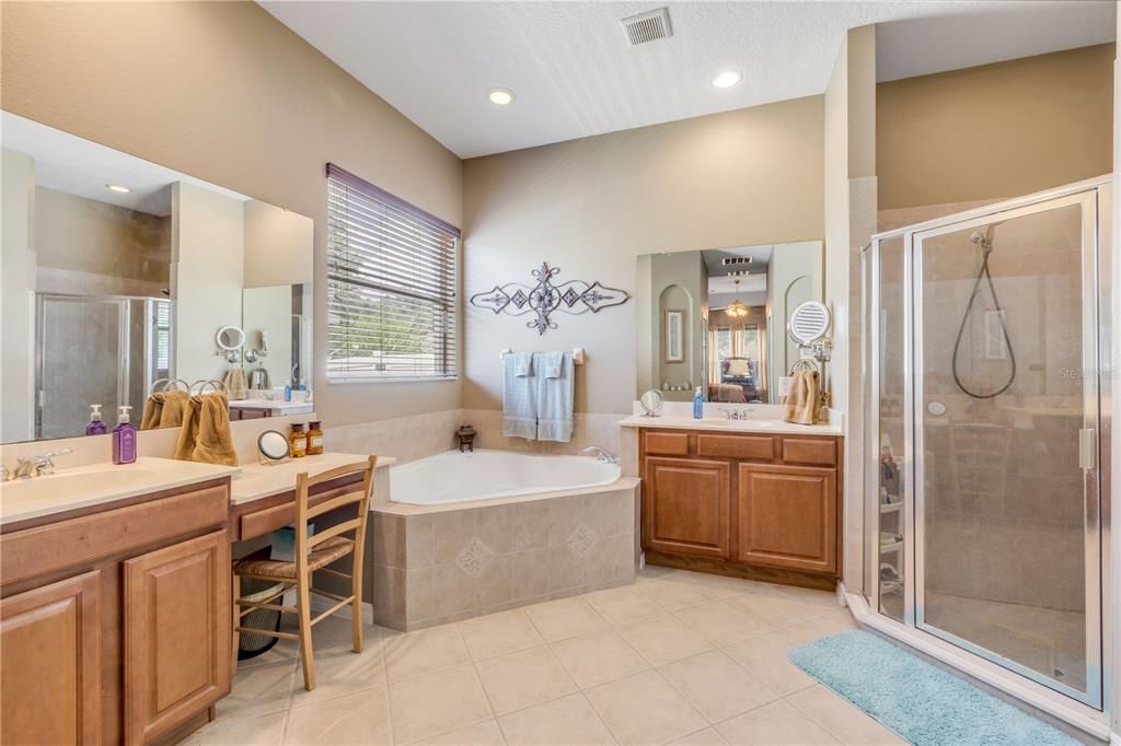 Bathroom, Dual Sink Vanities, Glass Shower, Interior, Recessed Lighting