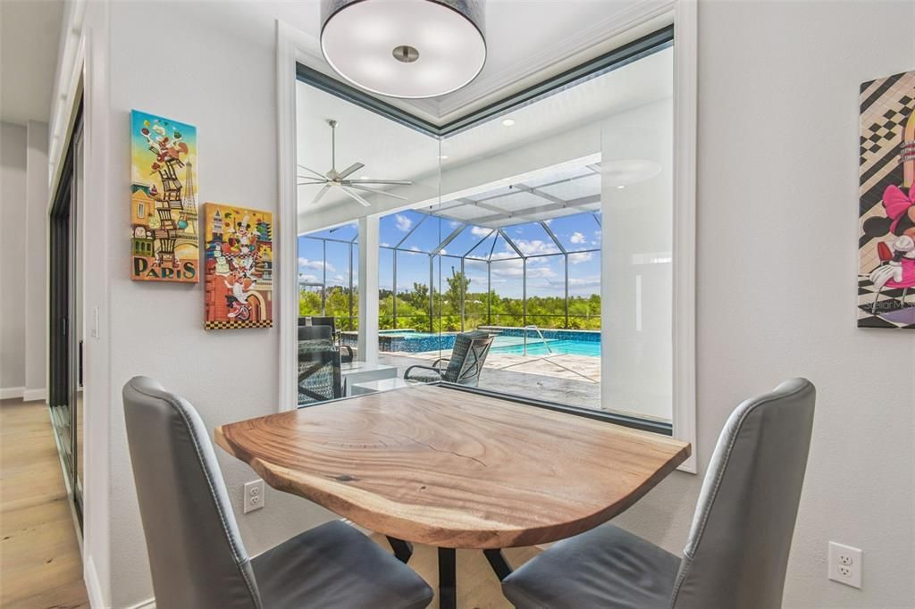 Dining room, Glass Ceilings, Interior, Pool, Sun Room, Water, Wood Texture Flooring