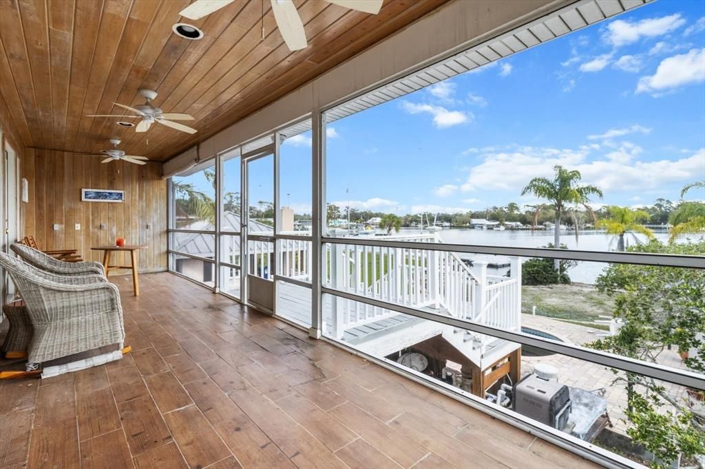 Interior, Sun Room, Water, Wood Texture Flooring, Wooden Walls