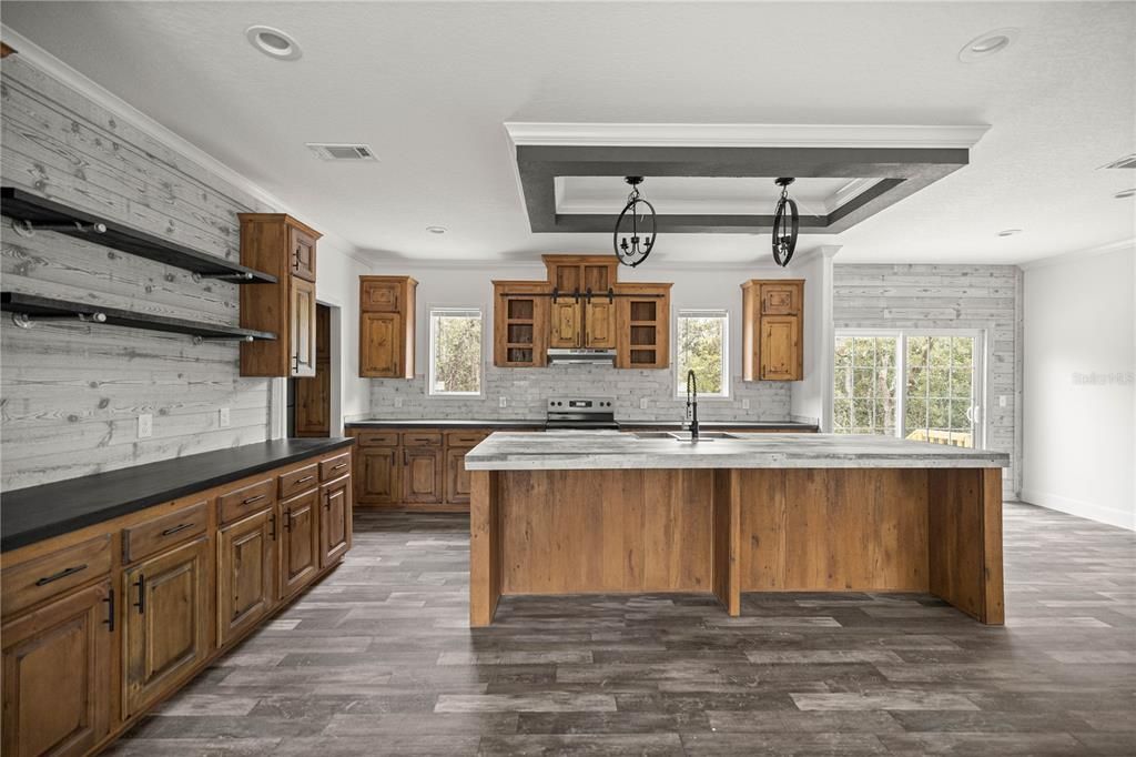 Interior, Kitchen, Recessed Lighting, Wood Texture Flooring