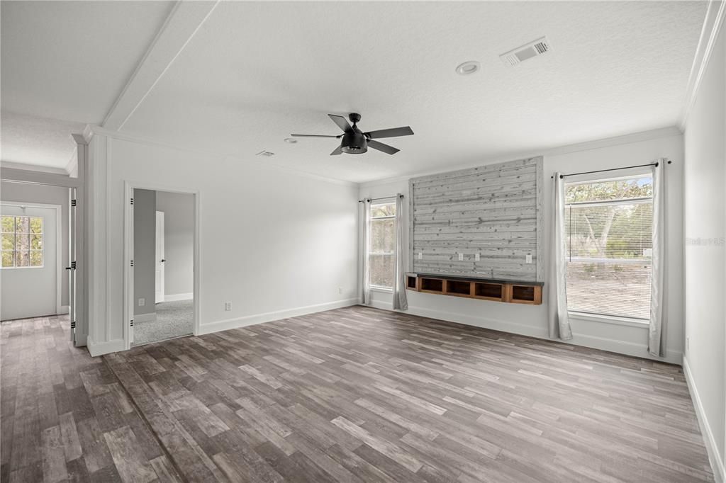 Empty room, Interior, Stone Walls, Wood Texture Flooring