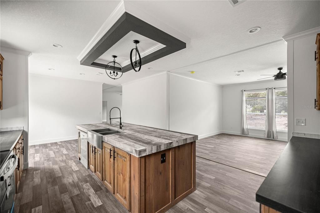 Interior, Kitchen, Recessed Lighting, Wood Texture Flooring