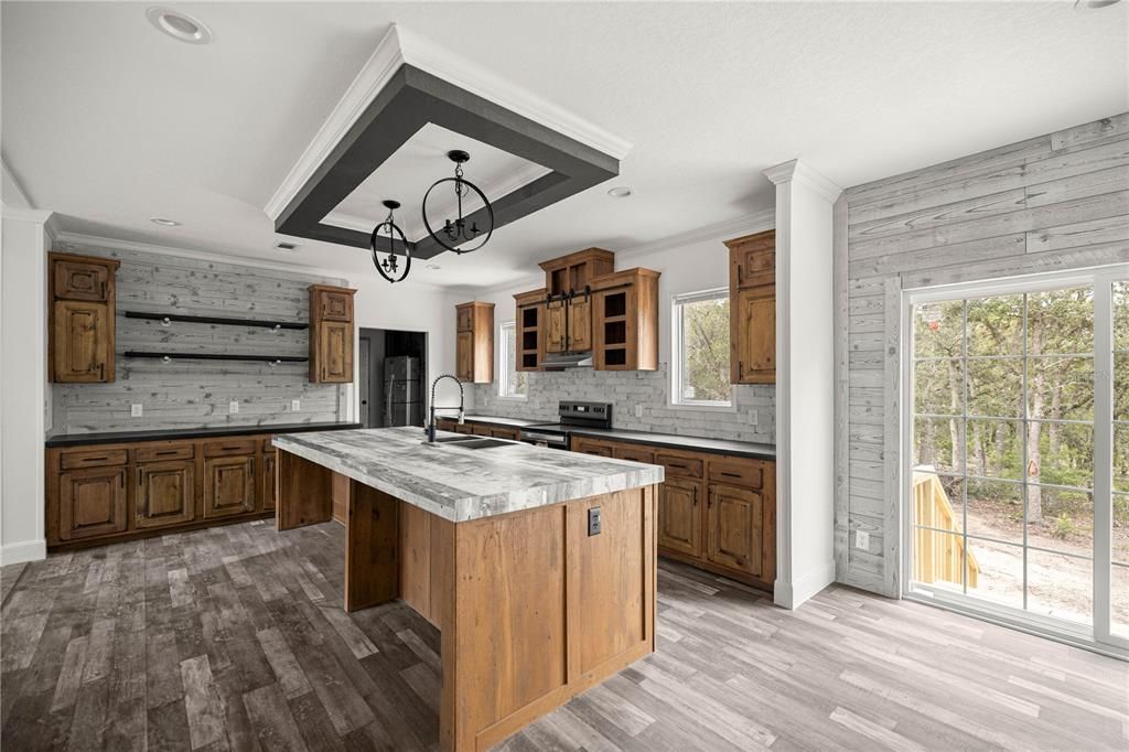 Interior, Kitchen, Recessed Lighting, Wood Texture Flooring