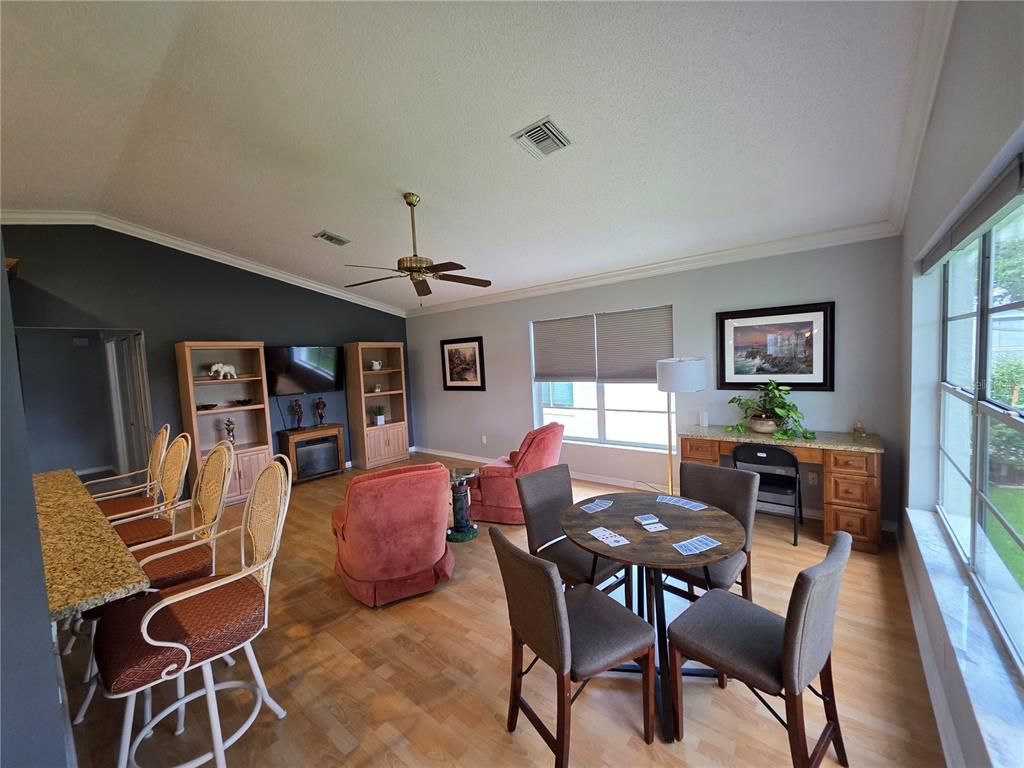 Dining room, Fireplace, Interior, Living room, Wood Texture Flooring