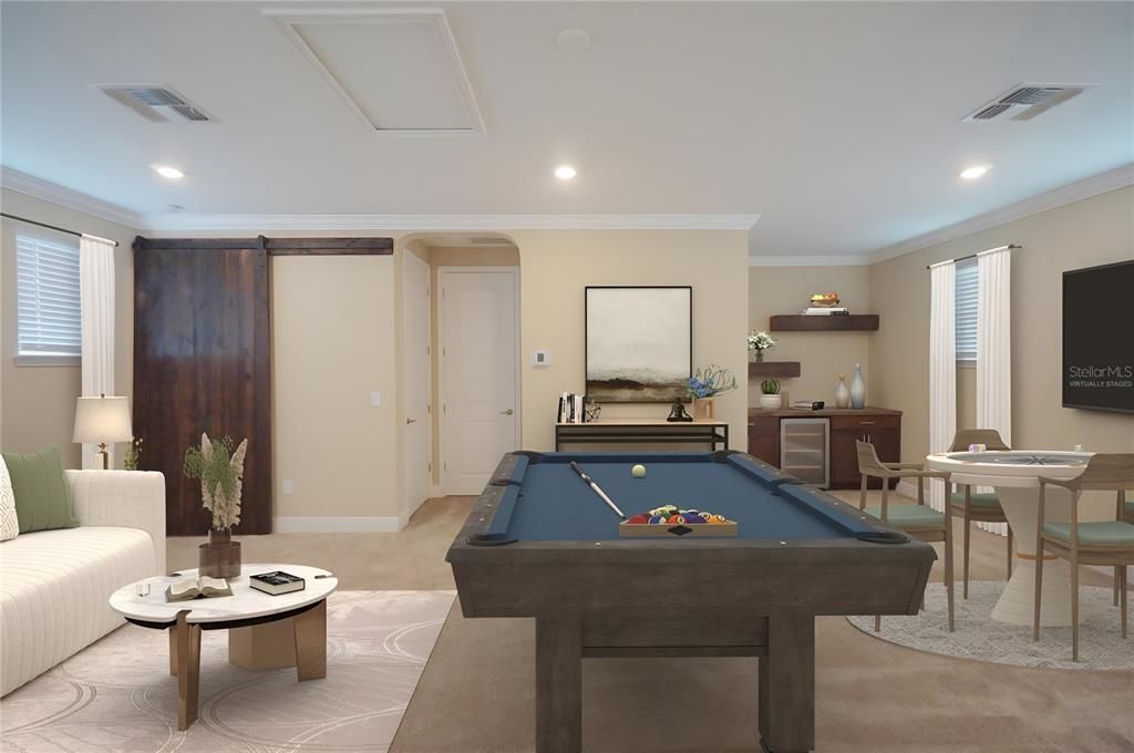 Billiard Table, Game Room, Interior, Recessed Lighting