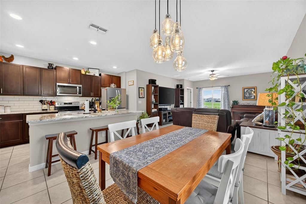Dining room, Interior, Kitchen, Living room, Pendant Lights, Recessed Lighting, Stainless Steel Appliances