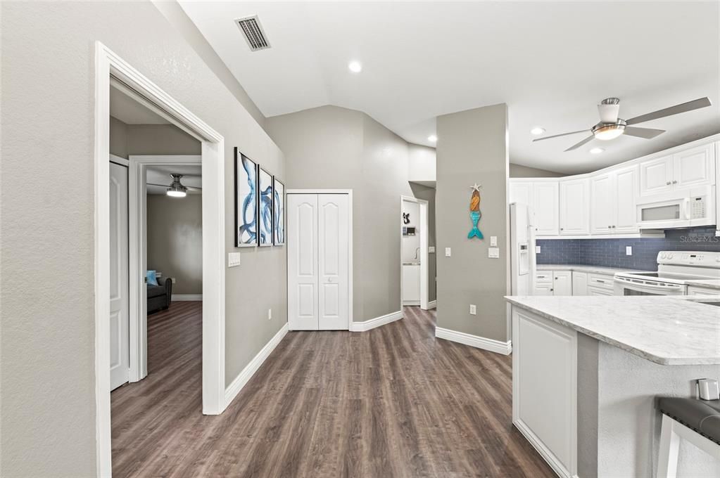 Interior, Kitchen, Recessed Lighting, Wood Texture Flooring
