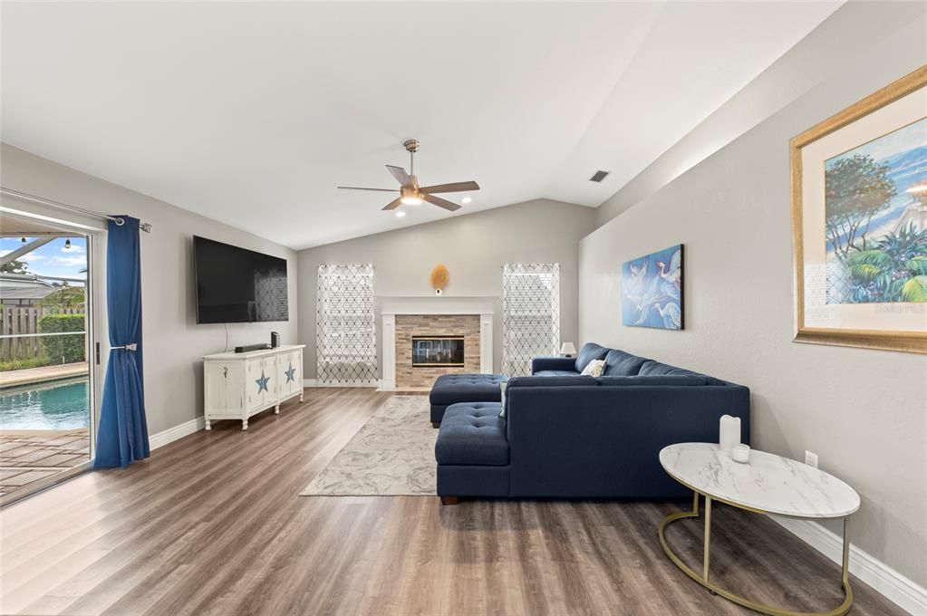 Fireplace, Interior, Living room, Wood Texture Flooring
