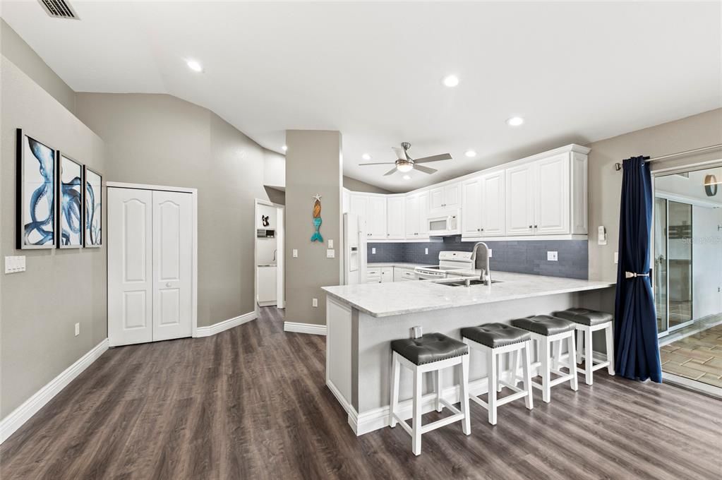 Interior, Kitchen, Recessed Lighting, Wood Texture Flooring
