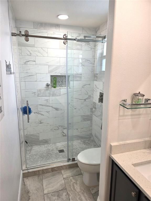 Bathroom, Glass Shower, Interior, Marble Walls, Recessed Lighting