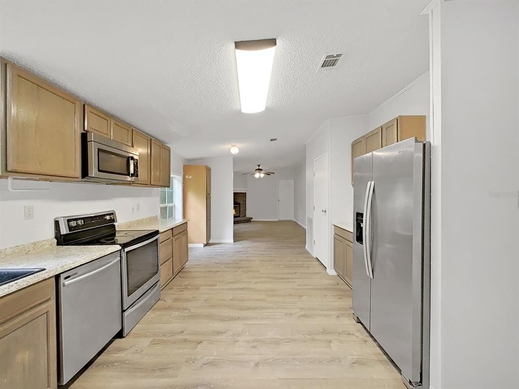 Interior, Kitchen, Stainless Steel Appliances, Wood Texture Flooring