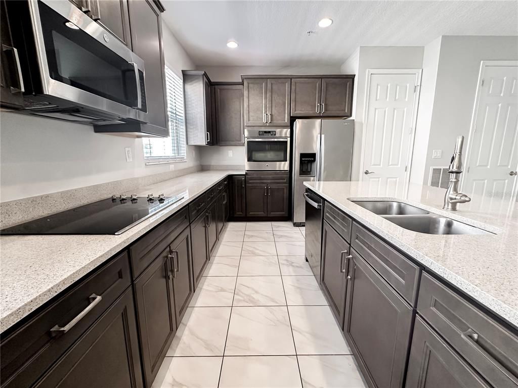 Interior, Kitchen, Marble, Recessed Lighting, Stainless Steel Appliances