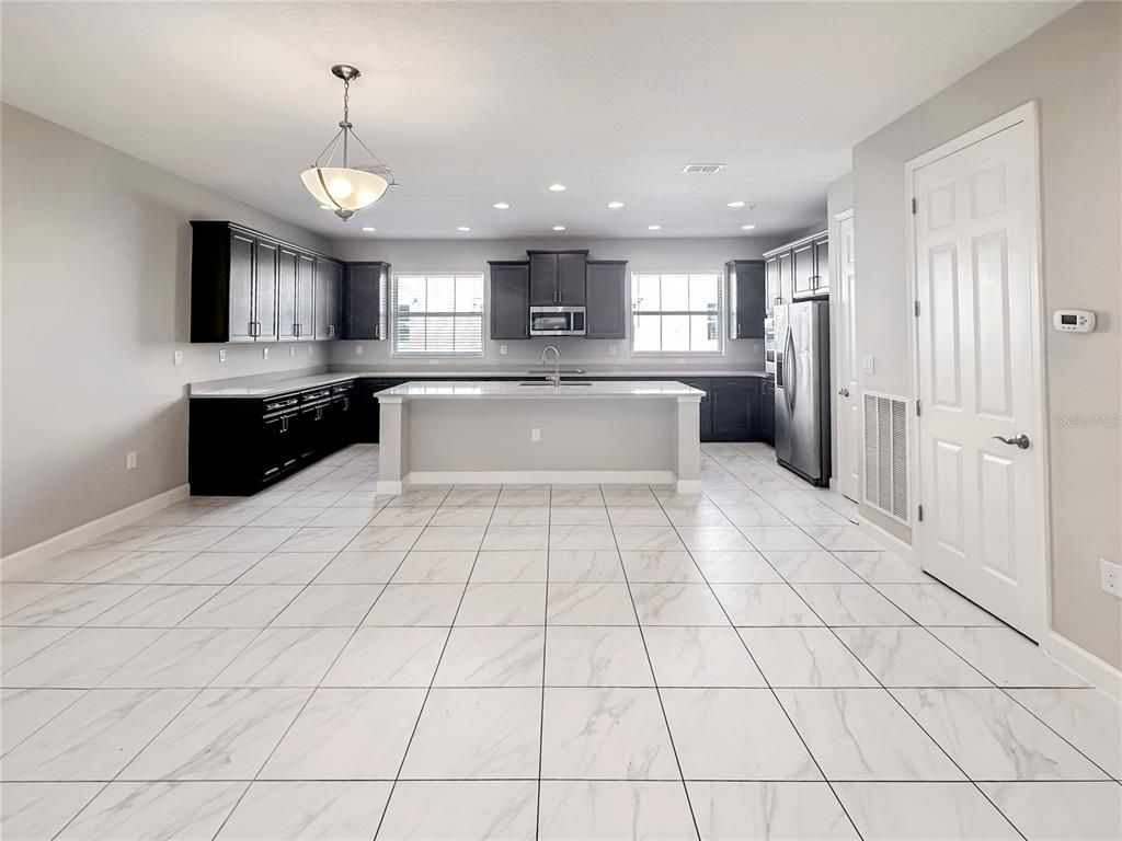 Interior, Kitchen, Marble, Pendant Lights, Recessed Lighting