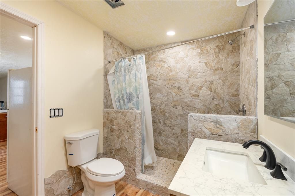 Bathroom, Interior, Recessed Lighting, Wood Texture Flooring