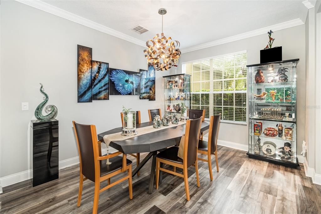 Chandelier, Dining room, Interior, Pendant Lights, Wood Texture Flooring