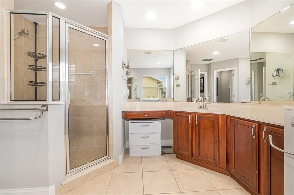 Bathroom, Dual Sink Vanities, Glass Shower, Interior, Recessed Lighting