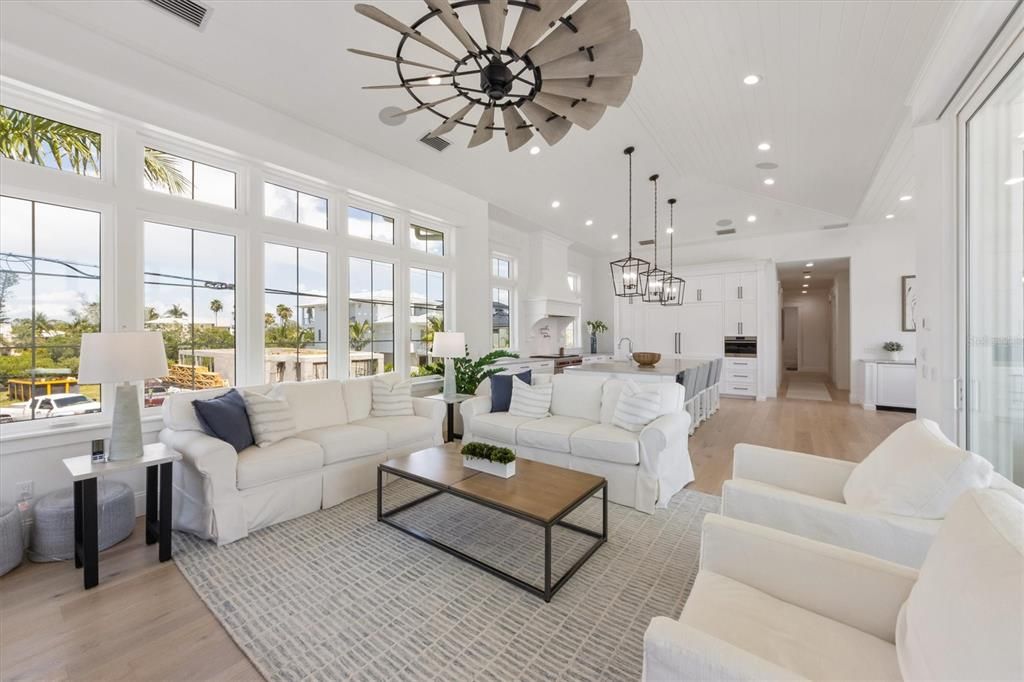 Interior, Kitchen, Living room, Pendant Lights, Recessed Lighting, Wood Texture Flooring