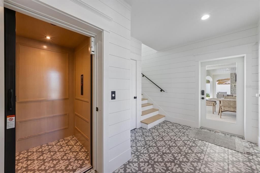 Elevator, Interior, Recessed Lighting, Wooden Walls