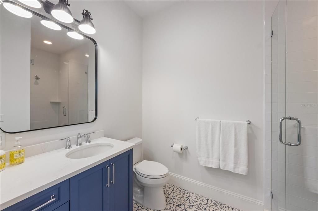 Bathroom, Glass Shower, Interior, Recessed Lighting